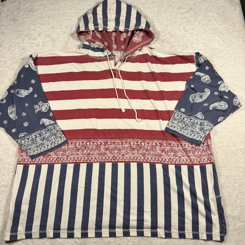 Venezia Vitale Womens Vtg 90s‎ Americana Hoodie Patchwork Stripes Paisley 26/28